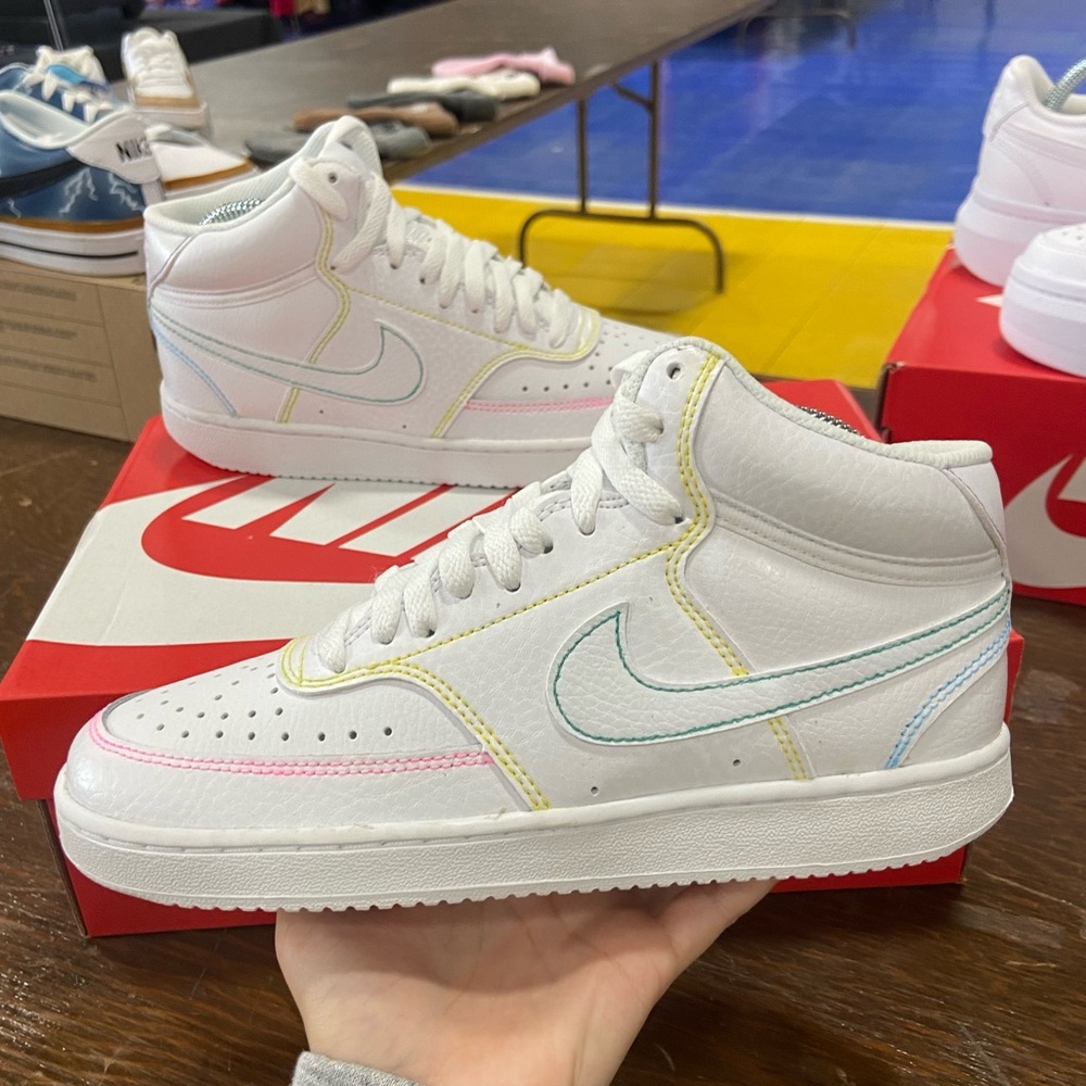 Custom Nike Court Vision Sneakers, Rainbow Thread design, hand painted Women’s 7